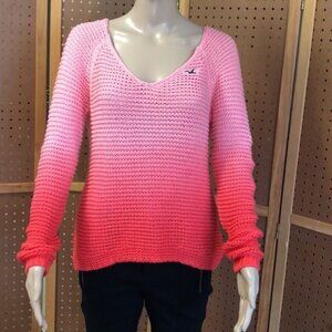Hollister | Sweater | Pink Coral Ombre Chunky Knit Woven V Neck ..Size: S